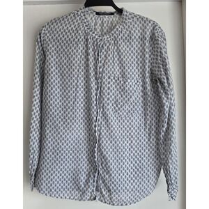Scotch & Soda Maison Women Long Sleeve Button Down Shirt White Blue Geometric